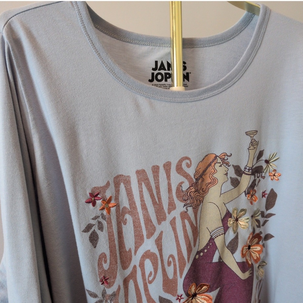 Janis Joplin Graphic Top Women 5X Light Blue Art Nouveau Boston 1969 Rock Tee - Picture 5 of 12